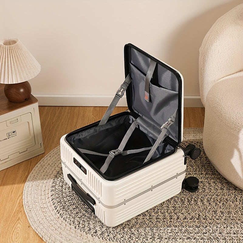 18-inch boarding suitcase with front flip lid, stylish zipper luggage