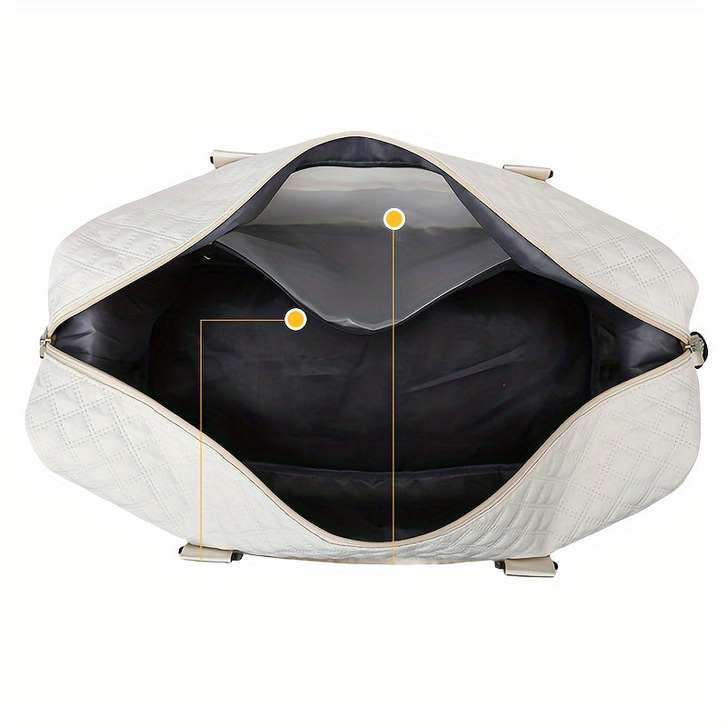 Lightweight Large Capacity Travel Luggage Bag, Solid Color Argyle Pattern Zipper Duffle Bag, Overnight Bag