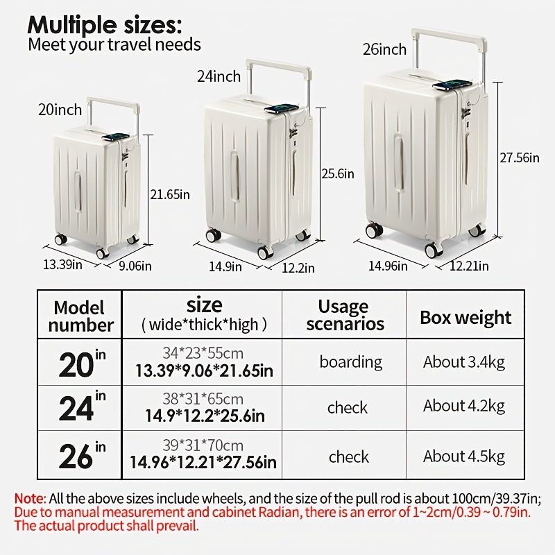 1pc of large capacity luggage with multifunctional enlarged trolley case
