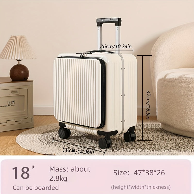 18-inch boarding suitcase with front flip lid, stylish zipper luggage