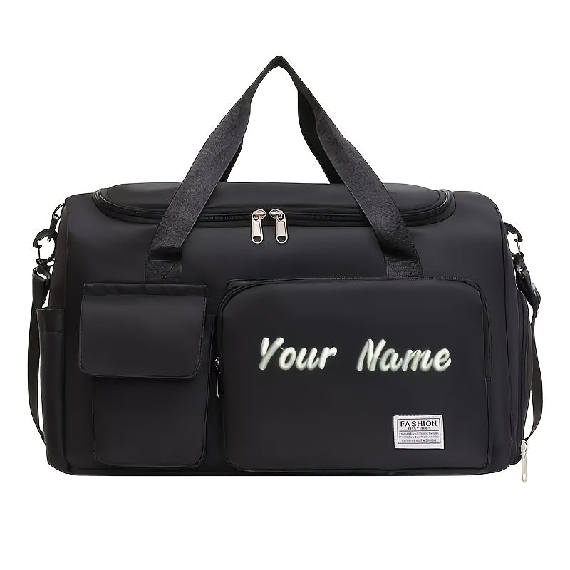Custom Embroidered Name Large Capacity Multi-Pocket Durable Polyester Tote Bag - Bright Pink
