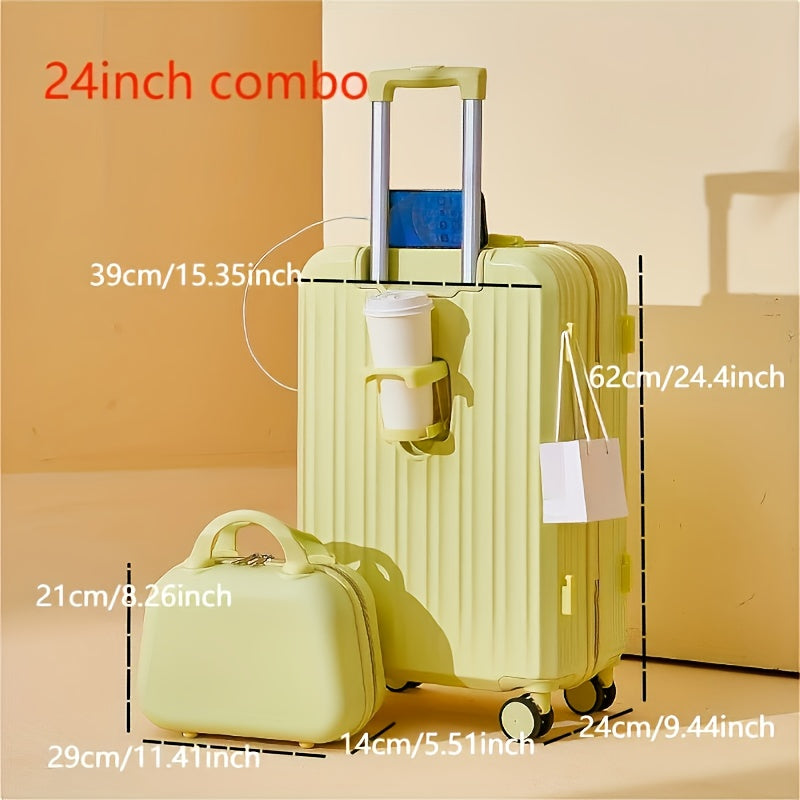 2pcs set of zipper suitcases, with universal wheels, USB charging, cup holder