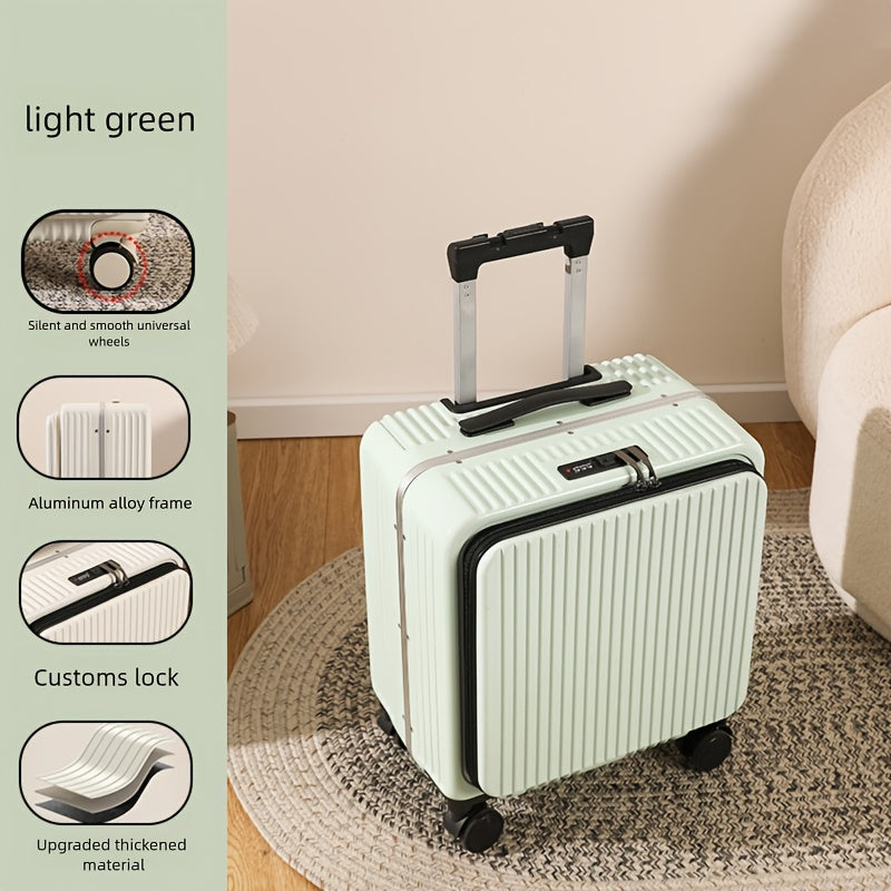 18-inch boarding suitcase with front flip lid, stylish zipper luggage