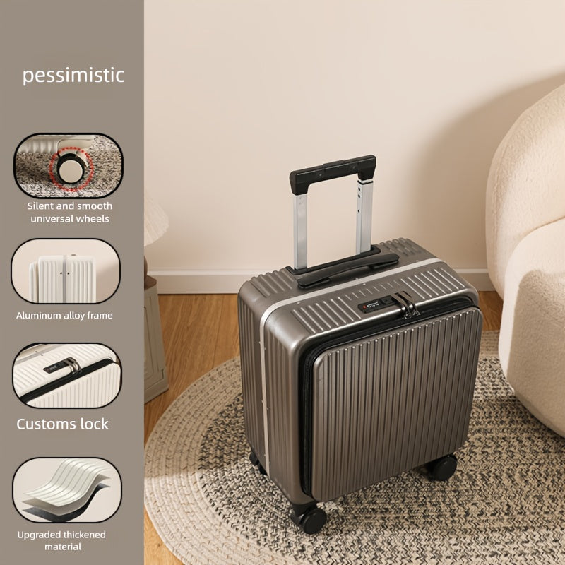 18-inch boarding suitcase with front flip lid, stylish zipper luggage