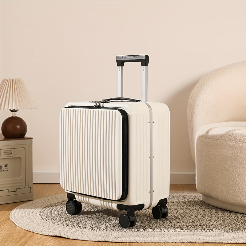 18-inch boarding suitcase with front flip lid, stylish zipper luggage