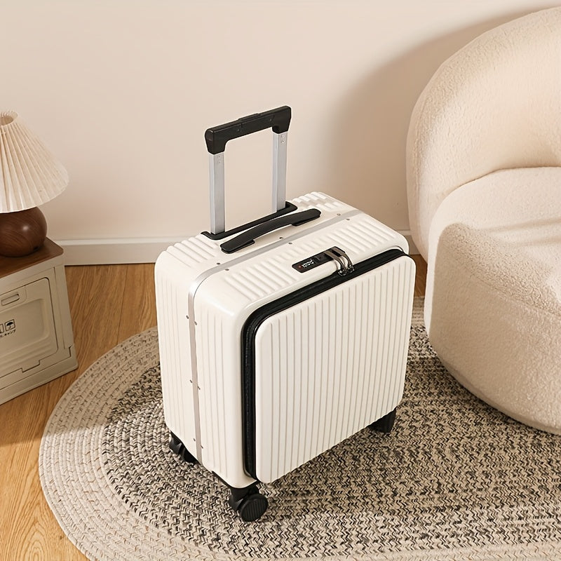 18-inch boarding suitcase with front flip lid, stylish zipper luggage
