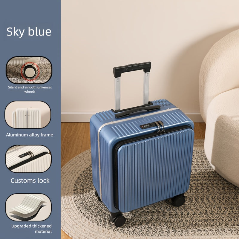 18-inch boarding suitcase with front flip lid, stylish zipper luggage