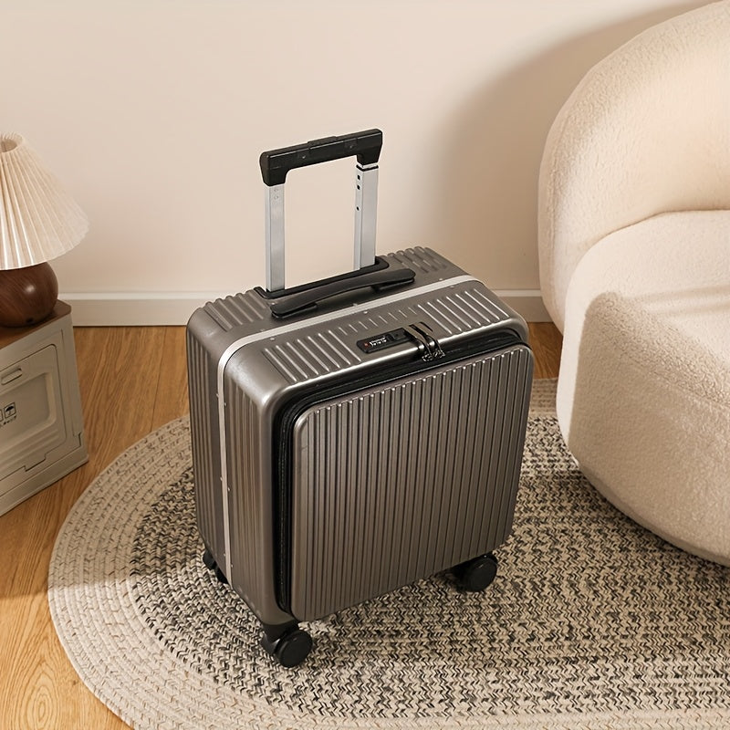18-inch boarding suitcase with front flip lid, stylish zipper luggage