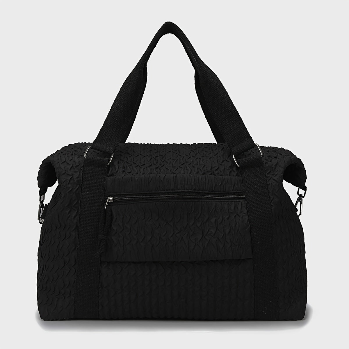 1pc Large Capacity Foldable Lightweight Travel Duffel Bag - Stylish Black Nylon Weekender with Adjustable Shoulder Strap