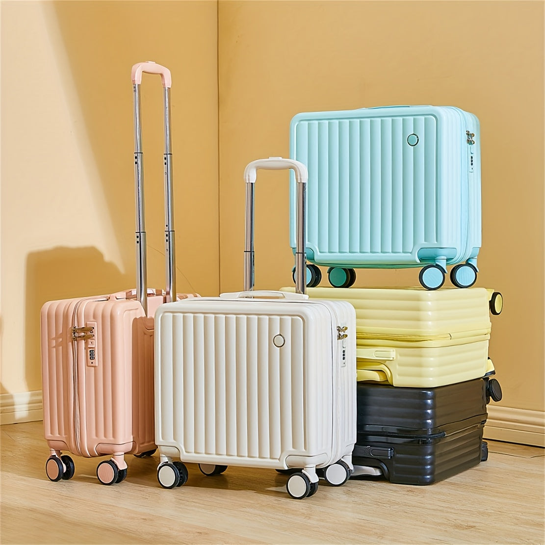 18-Inch Pink Minimalist Hard Shell Spinner Luggage with Phone Stand