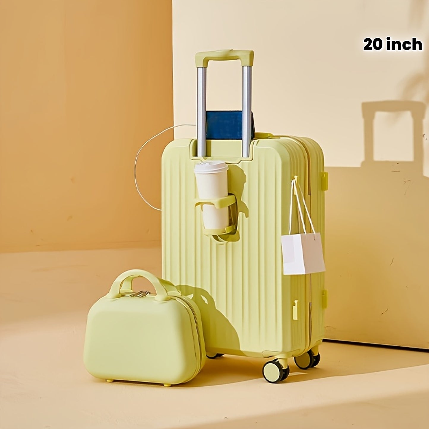 2pcs set of zipper suitcases, with universal wheels, USB charging, cup holder