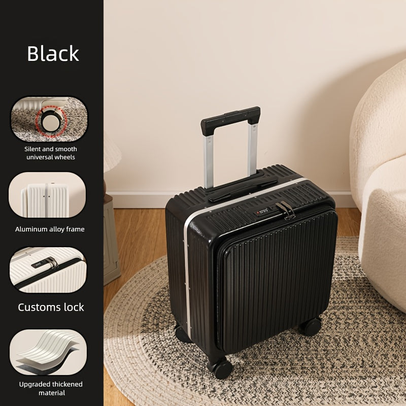 18-inch boarding suitcase with front flip lid, stylish zipper luggage