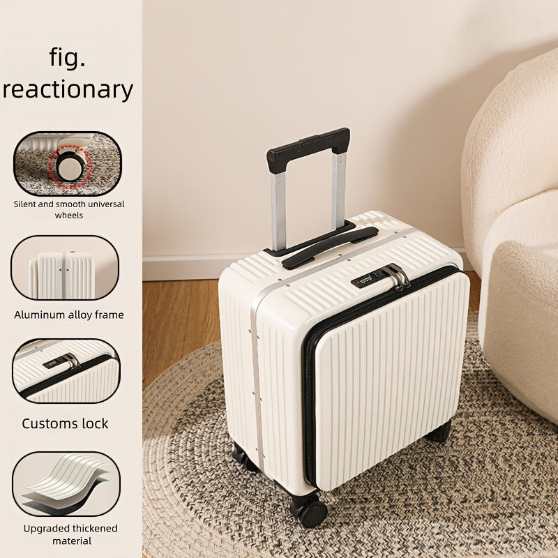 18-inch boarding suitcase with front flip lid, stylish zipper luggage