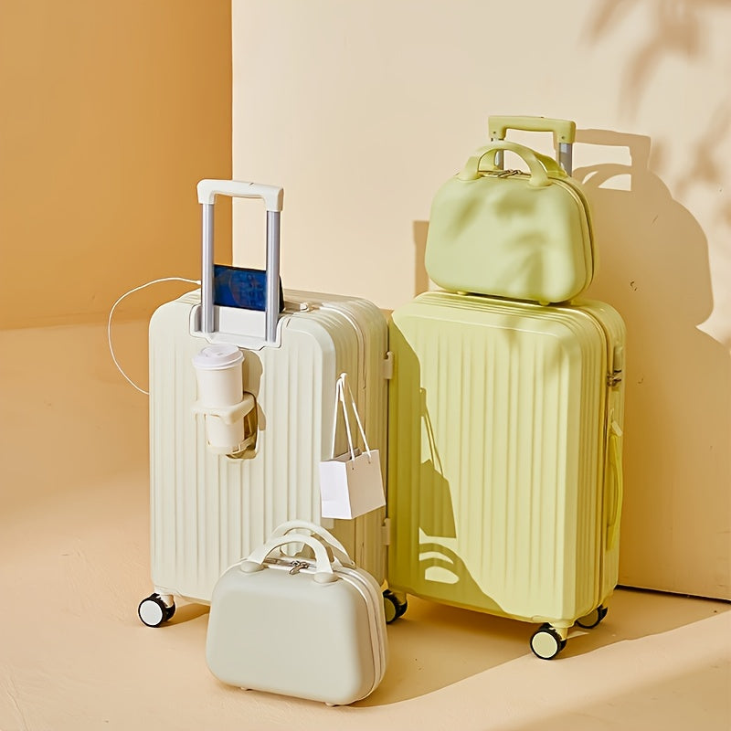 2pcs set of zipper suitcases, with universal wheels, USB charging, cup holder
