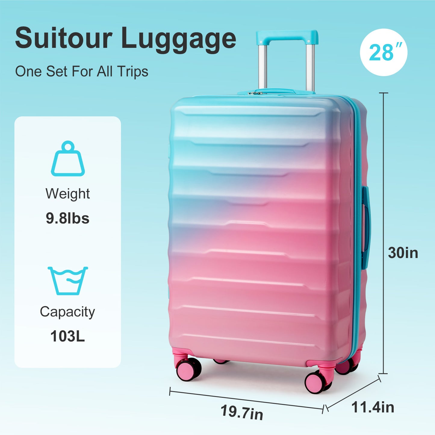 1pc Large 20\u002F24\u002F28-Inch Hardshell ABS+PC Suitcase with TSA Lock