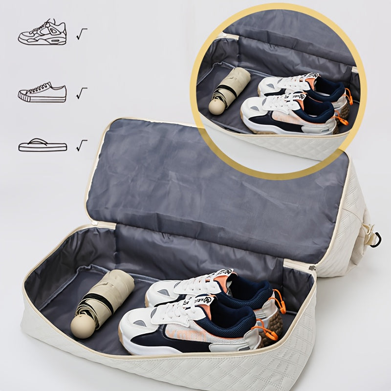 Lightweight Large Capacity Travel Luggage Bag, Solid Color Argyle Pattern Zipper Duffle Bag, Overnight Bag