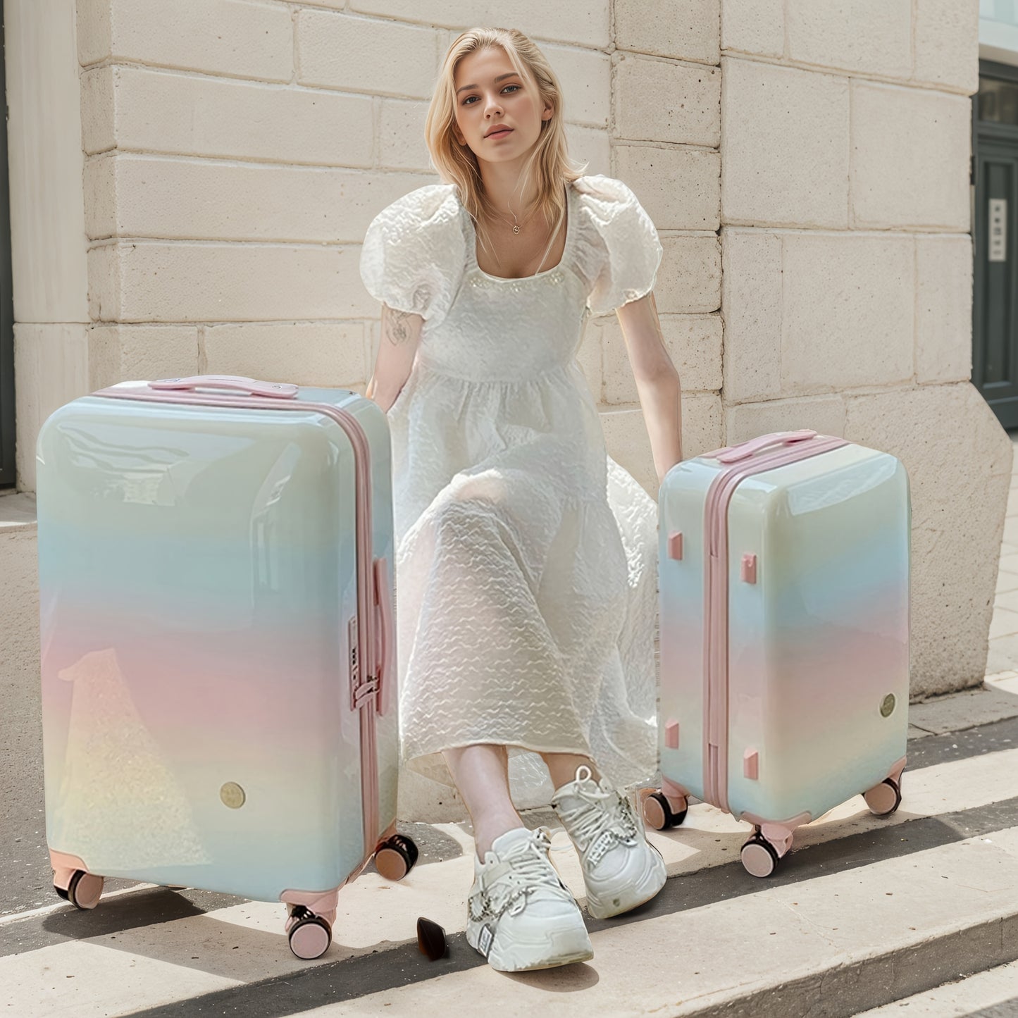 1pc of Stylish 28-Inch Gradient Color Suitcase, Multifunctional Carry-On Luggage