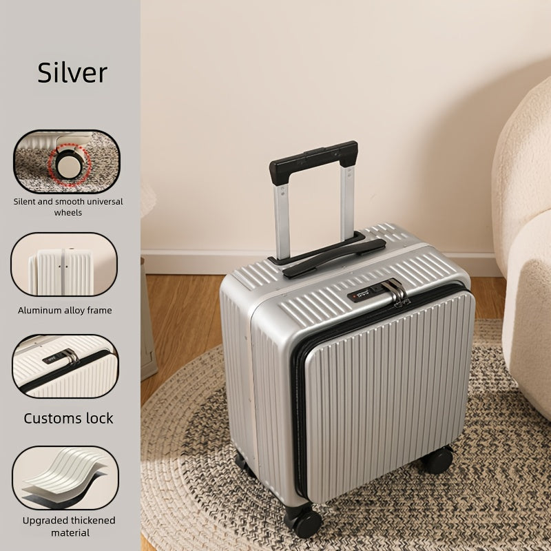 18-inch boarding suitcase with front flip lid, stylish zipper luggage