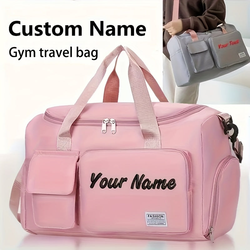 Custom Embroidered Name Large Capacity Multi-Pocket Durable Polyester Tote Bag - Bright Pink