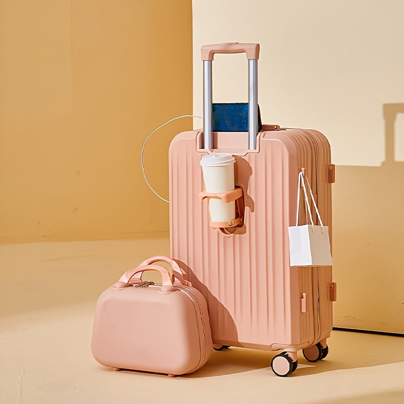 2pcs set of zipper suitcases, with universal wheels, USB charging, cup holder