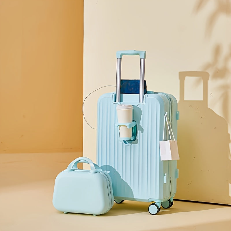 2pcs set of zipper suitcases, with universal wheels, USB charging, cup holder