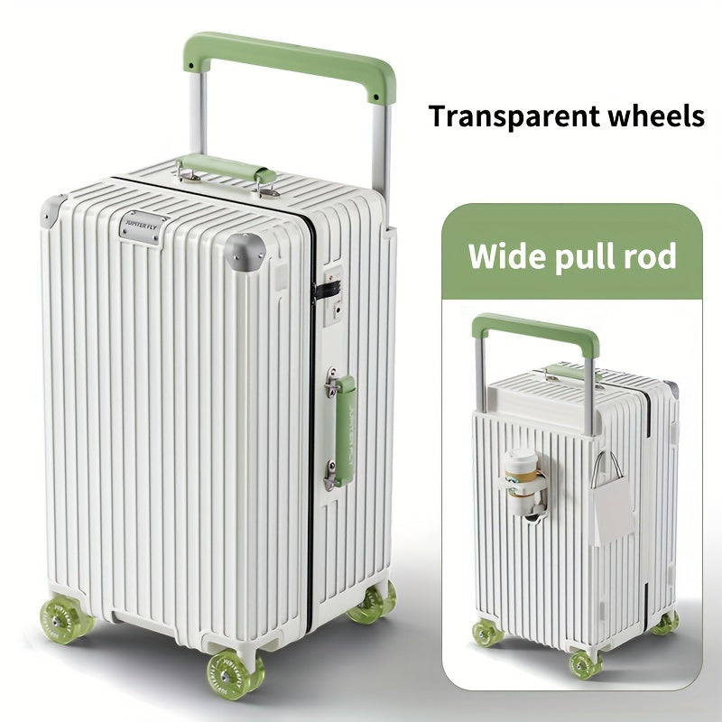 Wide Pull Handle Zipper PC Material Transparent Wheel Combination Lock Suitcase Handle with Cup Holder Travel Box Suitable for Moving and Travel Use