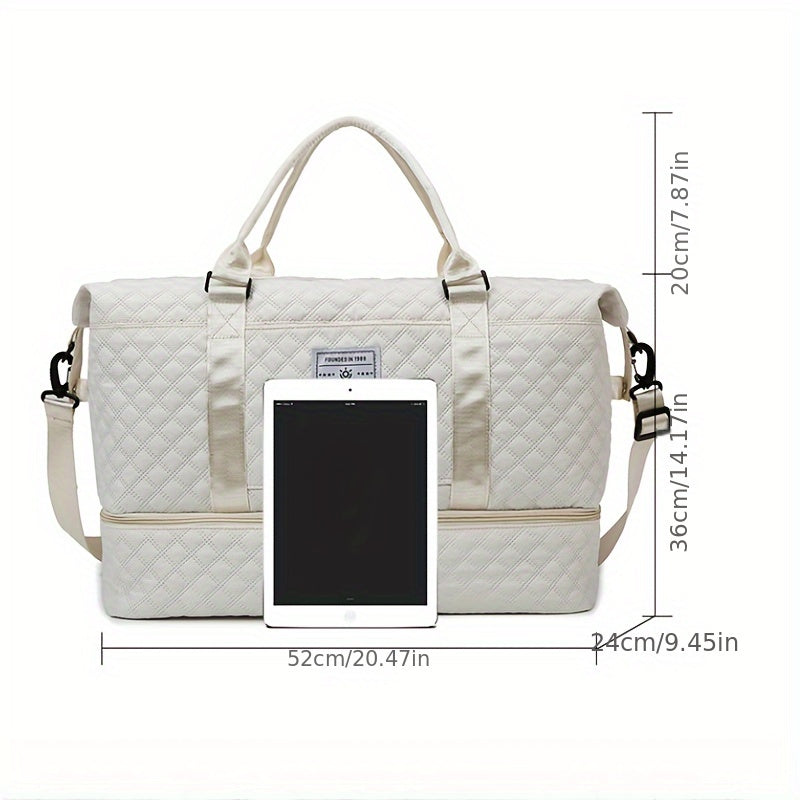 Lightweight Large Capacity Travel Luggage Bag, Solid Color Argyle Pattern Zipper Duffle Bag, Overnight Bag