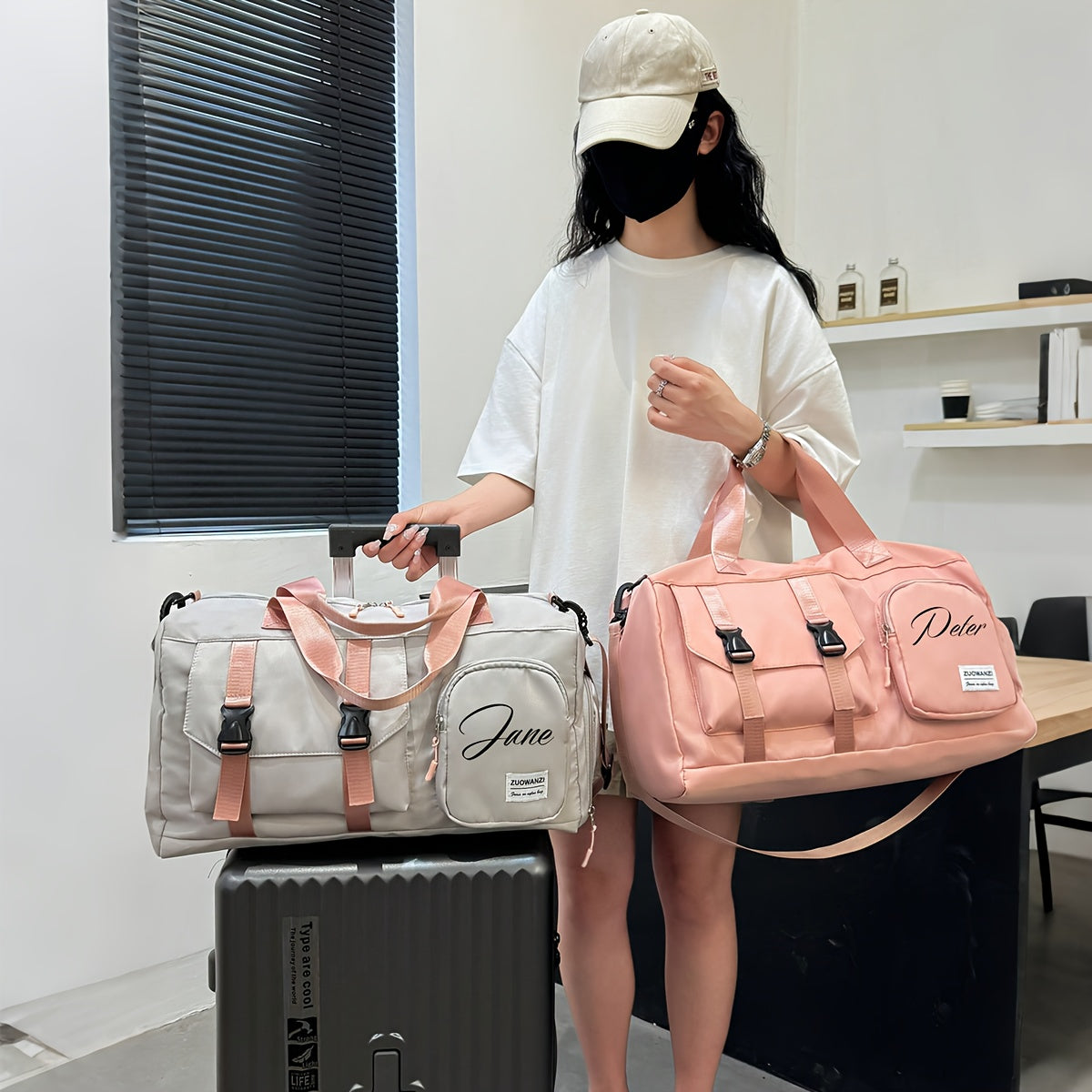 Travel Bag - Personalized Durable Polyester Shoulder Bag with Multiple Pockets, Adjustable Strap
