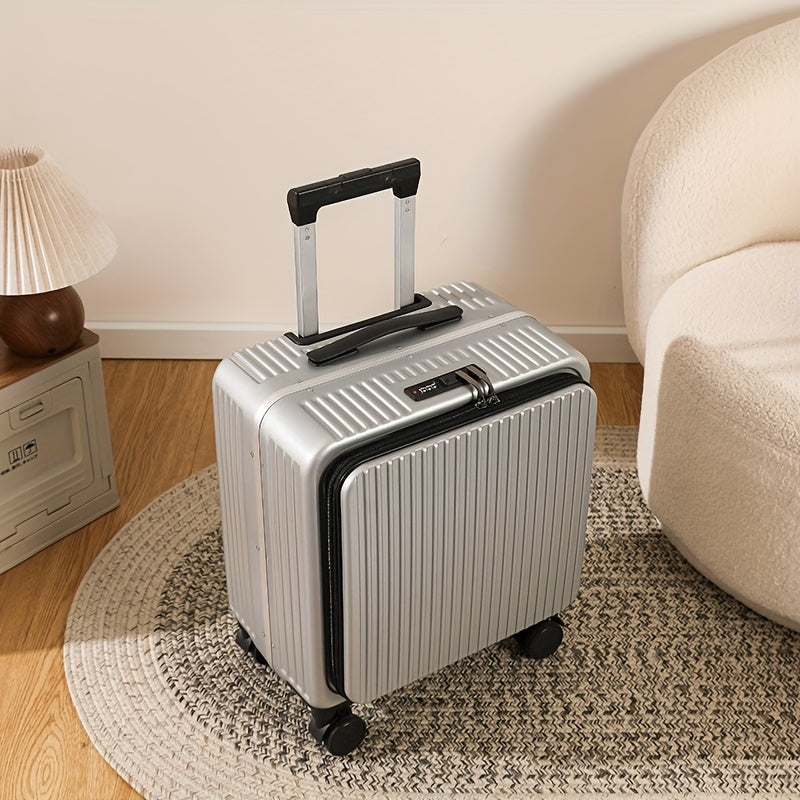 18-inch boarding suitcase with front flip lid, stylish zipper luggage
