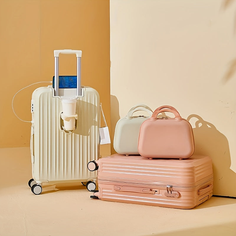 2pcs set of zipper suitcases, with universal wheels, USB charging, cup holder