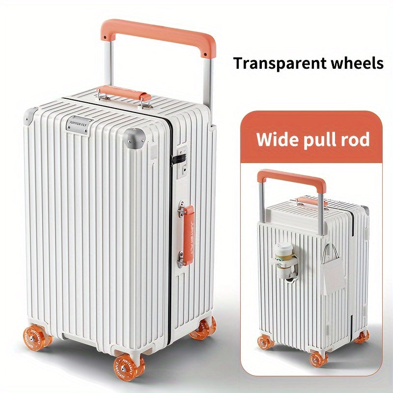 Wide Pull Handle Zipper PC Material Transparent Wheel Combination Lock Suitcase Handle with Cup Holder Travel Box Suitable for Moving and Travel Use
