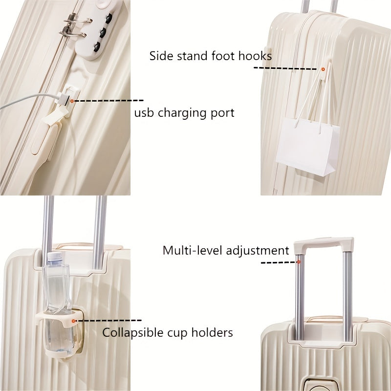 2pcs set of zipper suitcases, with universal wheels, USB charging, cup holder