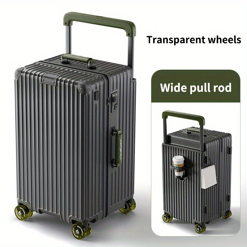 Wide Pull Handle Zipper PC Material Transparent Wheel Combination Lock Suitcase Handle with Cup Holder Travel Box Suitable for Moving and Travel Use