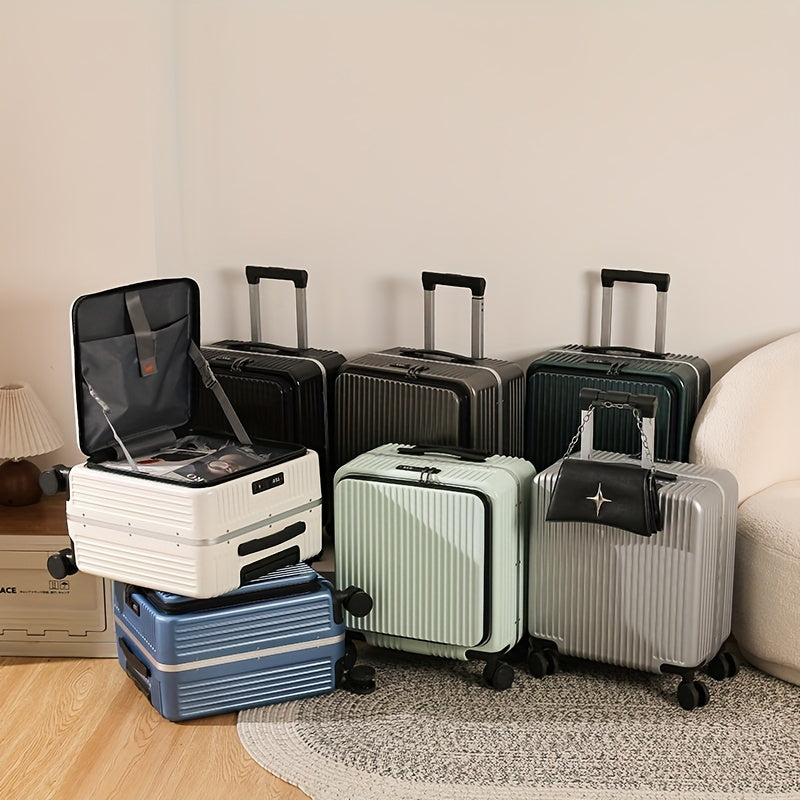 18-inch boarding suitcase with front flip lid, stylish zipper luggage