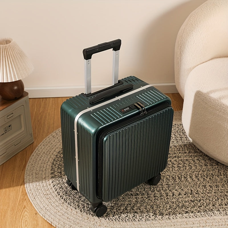 18-inch boarding suitcase with front flip lid, stylish zipper luggage