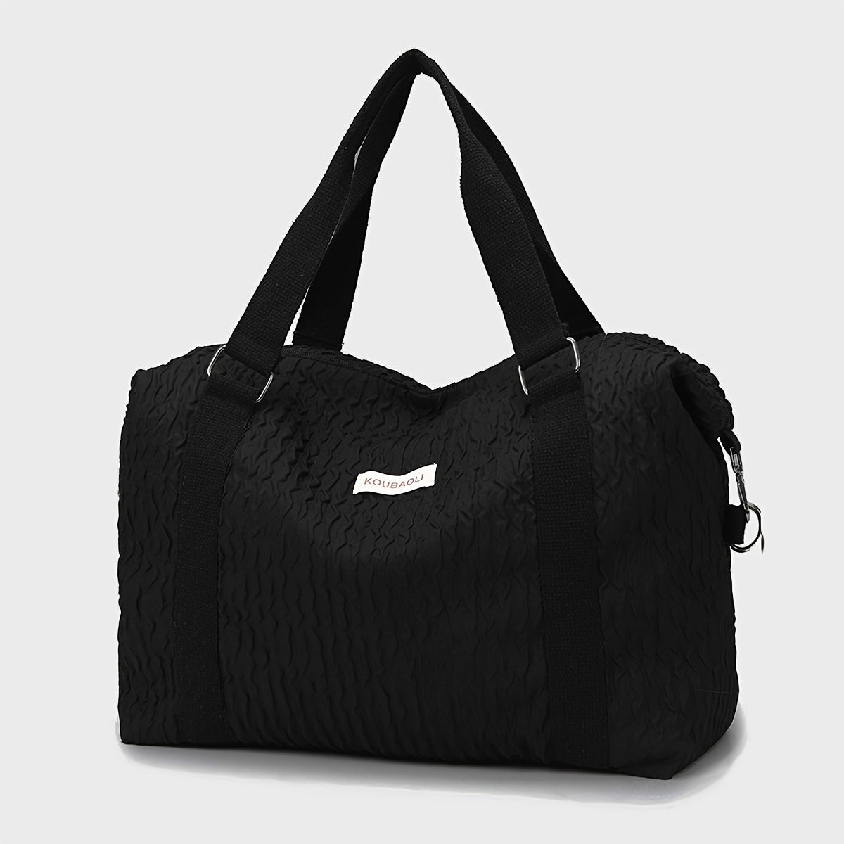 1pc Large Capacity Foldable Lightweight Travel Duffel Bag - Stylish Black Nylon Weekender with Adjustable Shoulder Strap