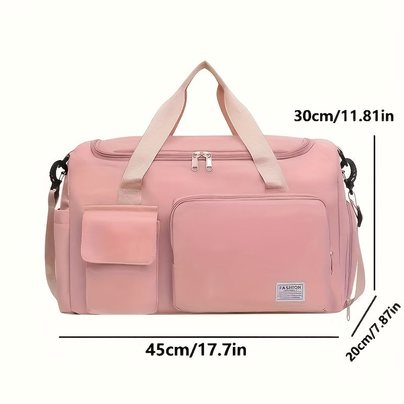 Custom Embroidered Name Large Capacity Multi-Pocket Durable Polyester Tote Bag - Bright Pink