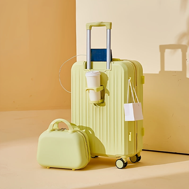 2pcs set of zipper suitcases, with universal wheels, USB charging, cup holder