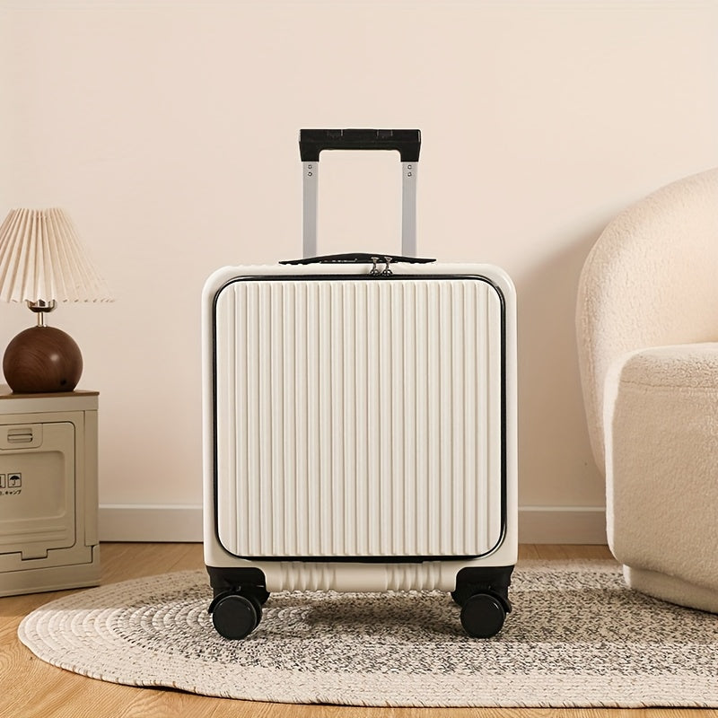 18-inch boarding suitcase with front flip lid, stylish zipper luggage
