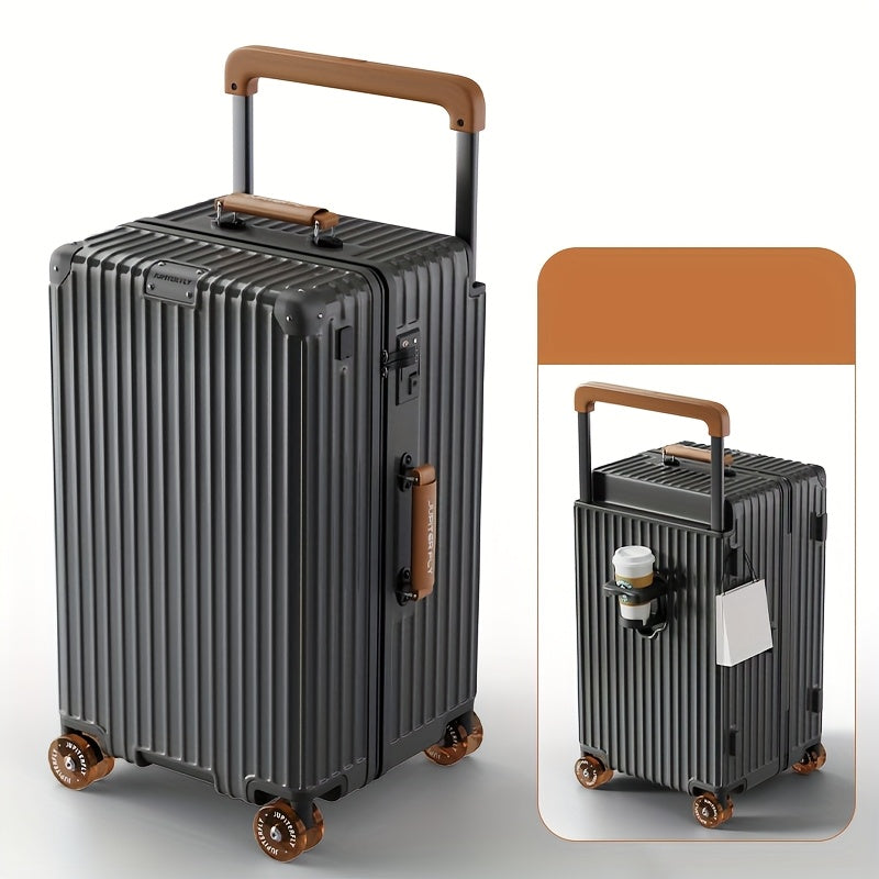 Wide Pull Handle Zipper PC Material Transparent Wheel Combination Lock Suitcase Handle with Cup Holder Travel Box Suitable for Moving and Travel Use