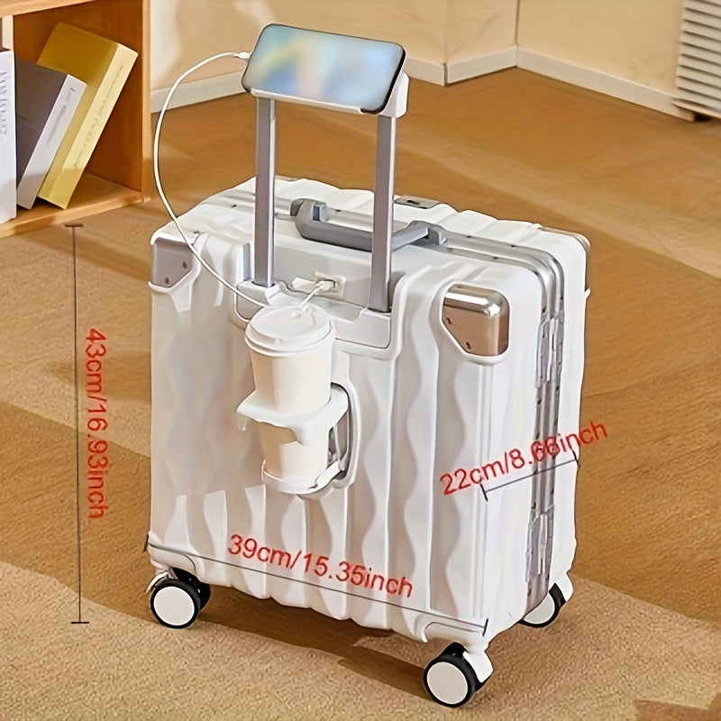 1pc new 18-inch boarding suitcase, high-value colorful aluminum frame buckle lock password box