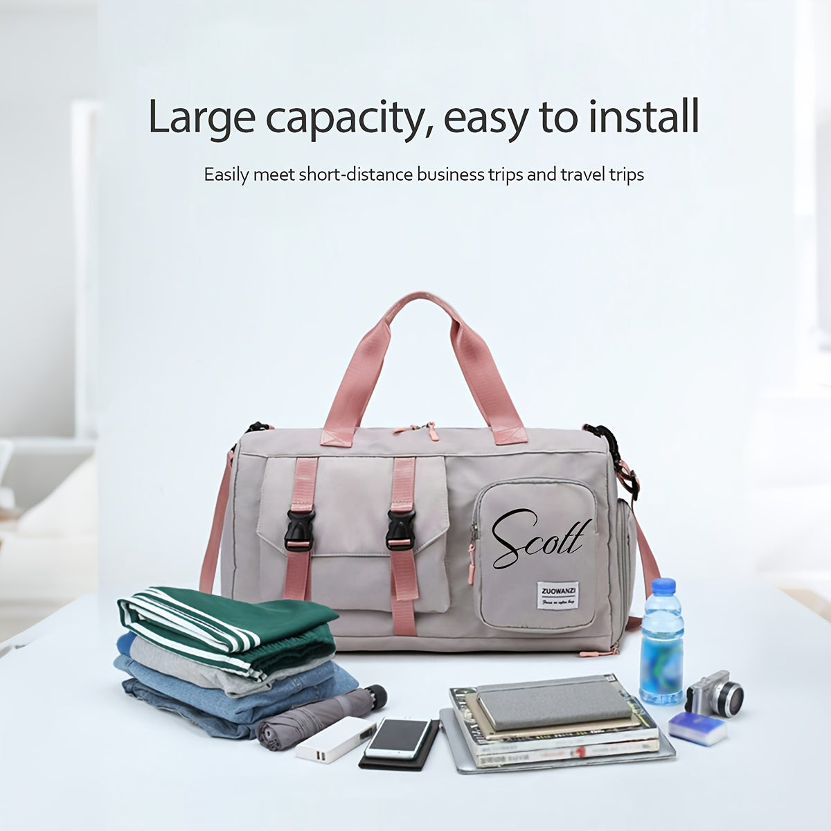Travel Bag - Personalized Durable Polyester Shoulder Bag with Multiple Pockets, Adjustable Strap