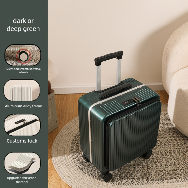 18-inch boarding suitcase with front flip lid, stylish zipper luggage