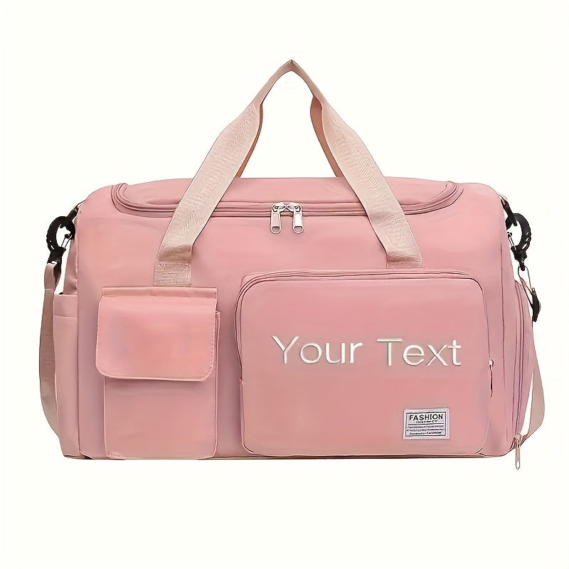 Custom Embroidered Name Large Capacity Multi-Pocket Durable Polyester Tote Bag - Bright Pink