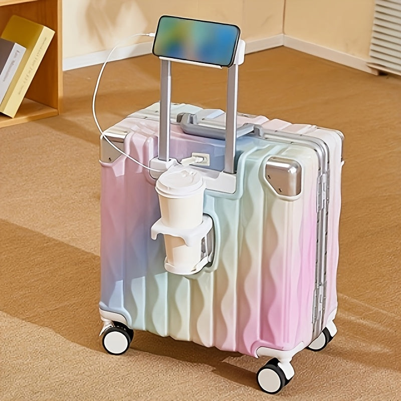 1pc new 18-inch boarding suitcase, high-value colorful aluminum frame buckle lock password box