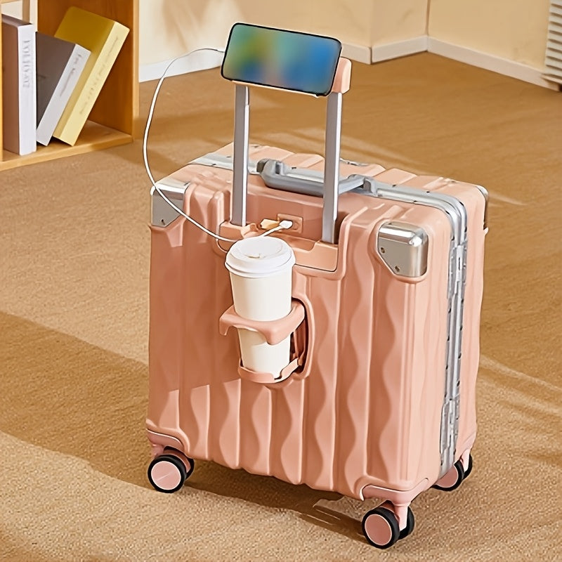 1pc new 18-inch boarding suitcase, high-value colorful aluminum frame buckle lock password box