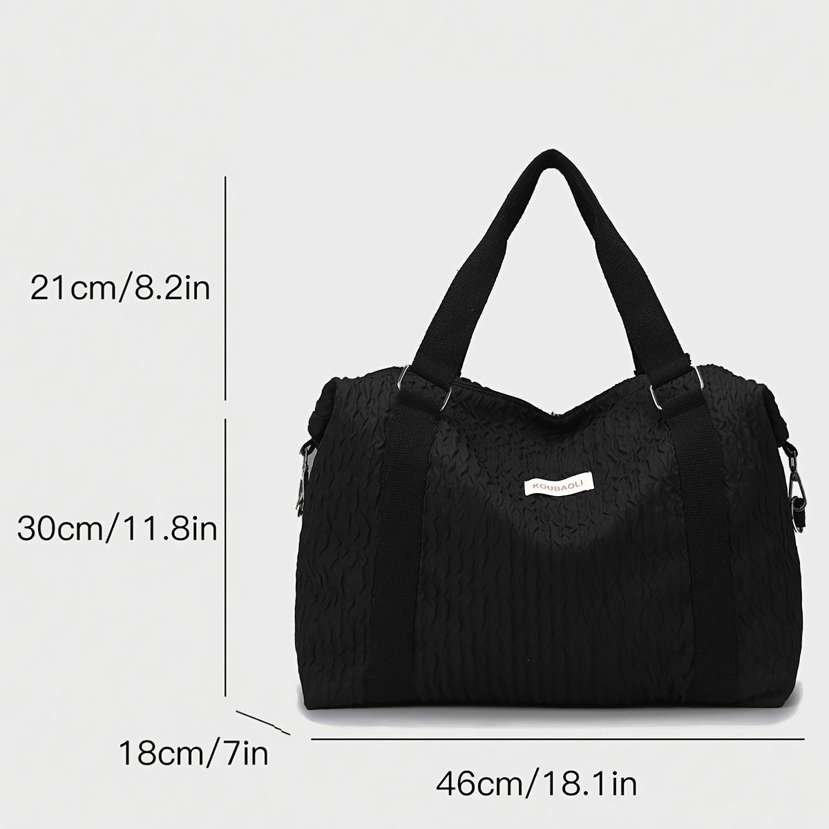 1pc Large Capacity Foldable Lightweight Travel Duffel Bag - Stylish Black Nylon Weekender with Adjustable Shoulder Strap