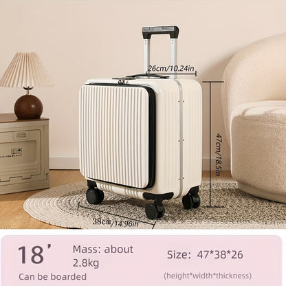 18-inch boarding suitcase with front flip lid, stylish zipper luggage