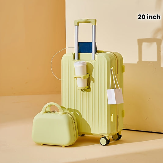 2pcs set of zipper suitcases, with universal wheels, USB charging, cup holder