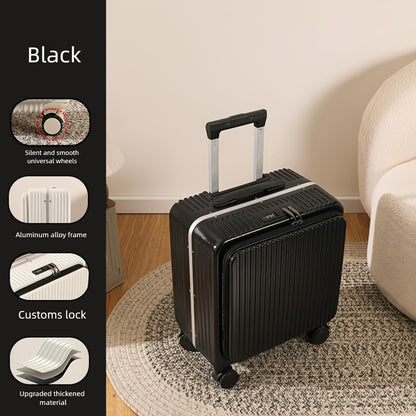18-inch boarding suitcase with front flip lid, stylish zipper luggage